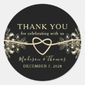 ブラック金ゴールド結婚式の引き出物サンキューステッカー ラウンドシール (正面)