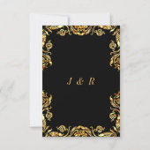 ブラック金ゴールド結婚式招待状ゴールデンフローラフレーム 招待状 (裏面)