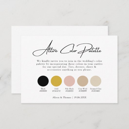 ブラック金ゴールド結婚+ニュートラル服飾カラーパレット エンクロージャーカード (正面/裏面)