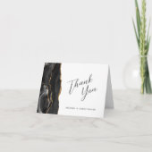 ブラック金ゴールド結婚Agate Script's Thank You カード (正面)
