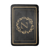 ブラック金ゴールド縁どデザインモノグラムレターバスマット バスマット (正面縦)