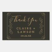ブラック金ゴールド縁どフレームサンキュークラシック 長方形シール (正面)