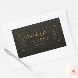ブラック金ゴールド縁どフレームサンキュークラシック 長方形シール