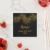 ブラック金ゴールド花火ハッピーニューイヤーパーティー スタンダードカクテルナプキン (インサイチュ)