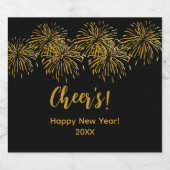 ブラック金ゴールド花火ハッピーニューイヤーパーティー スパークリングワインラベル (シングルラベル)