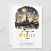 ブラック金ゴールド花火新年お祝い 招待状 (正面)