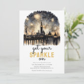 ブラック金ゴールド花火新年お祝い 招待状 (スタンド正面)