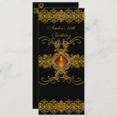 ブラック金ゴールド華美ジュエル40歳の誕生日パーティー 招待状 (正面/裏面)