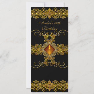 ブラック金ゴールド華美ジュエル40歳の誕生日パーティー 招待状