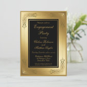 ブラック金ゴールド華美レース縁ど婚約パーティ 招待状 (スタンド正面)