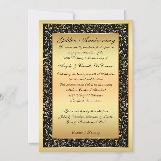 ブラック金ゴールド華美50周年記念招待状 招待状 (正面)