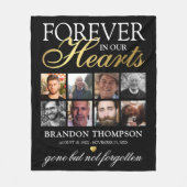 ブラック金ゴールド葬儀写真追悼碑 フリースブランケット (正面)