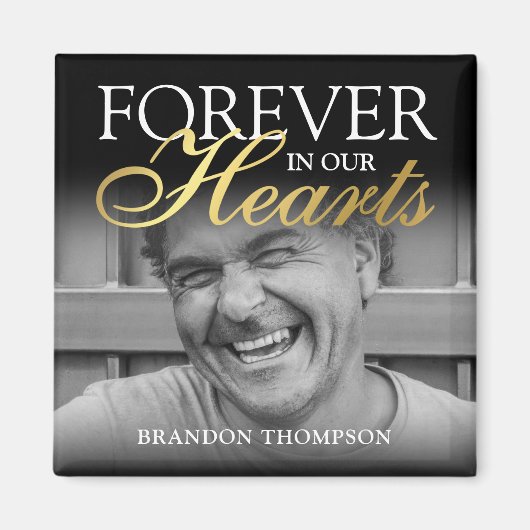 ブラック金ゴールド葬儀写真追悼碑 マグネット (正面)