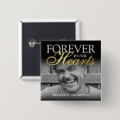 ブラック金ゴールド葬儀写真追悼碑 缶バッジ (正面&裏面)