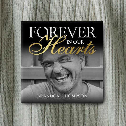 ブラック金ゴールド葬儀写真追悼碑 缶バッジ