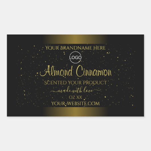 ブラック金ゴールド製品ラベルグリッター散布ロゴ 長方形シール (正面)