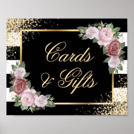 ブラック金ゴールド赤面ピンクウェディングカードとギフトサイン ポスター