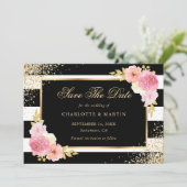 ブラック金ゴールド赤面ピンクウォーターカラーフローラ結婚ズ セーブザデート (スタンド正面)