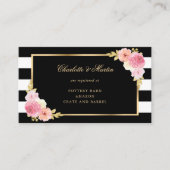 ブラック金ゴールド赤面ピンクフローラ結婚レジストリ エンクロージャーカード (正面)