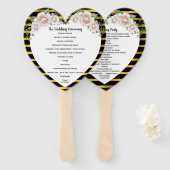 ブラック金ゴールド赤面ピンクローズ結婚式 プログラムファン ハンドファン (正面&裏面)