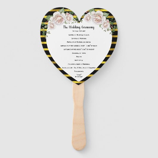 ブラック金ゴールド赤面ピンクローズ結婚式 プログラムファン ハンドファン (正面)