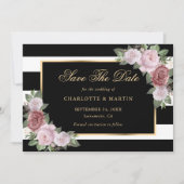 ブラック金ゴールド赤面ピンク結婚フローラ セーブザデート (正面)