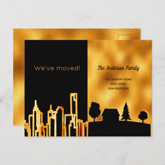 ブラック金ゴールド都市の国の私たちは発表のポストを移動 案内ポストカード (正面/裏面)