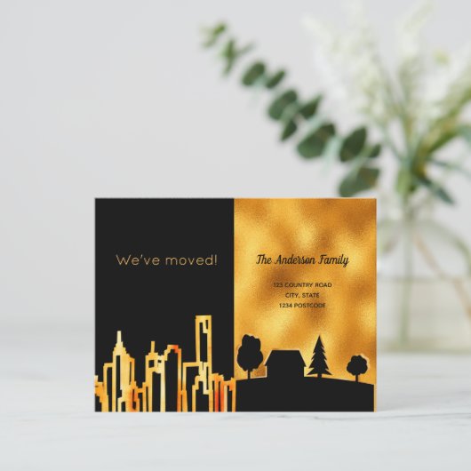 ブラック金ゴールド都市の国の私たちは発表のポストを移動 案内ポストカード (スタンド正面)