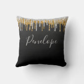 ブラック金ゴールド銀グリッタードリップモノグラエレガントム クッション (裏面)