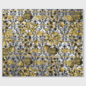 ブラック金ゴールド銀フローラダマスクアカンサス葉 ラッピングペーパー (フラット)