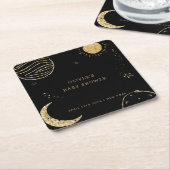 ブラック金ゴールド銀河系ムーンスターボーイベビーシャワー スクエアペーパーコースター (アングル)