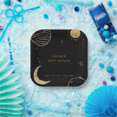 ブラック金ゴールド銀河系ムーンスターボーイベビーシャワー ペーパープレート (パーティー)