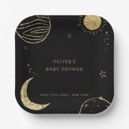 ブラック金ゴールド銀河系ムーンスターボーイベビーシャワー ペーパープレート