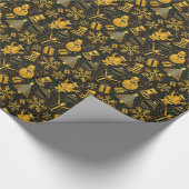 ブラック金ゴールド雪だるまとクリスマスツリーのギフトラップ ラッピングペーパー (角)