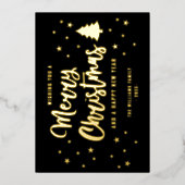 ブラック金ゴールド非フォトファミリー名目楽しいクリスマス 箔シーズンカード (正面)