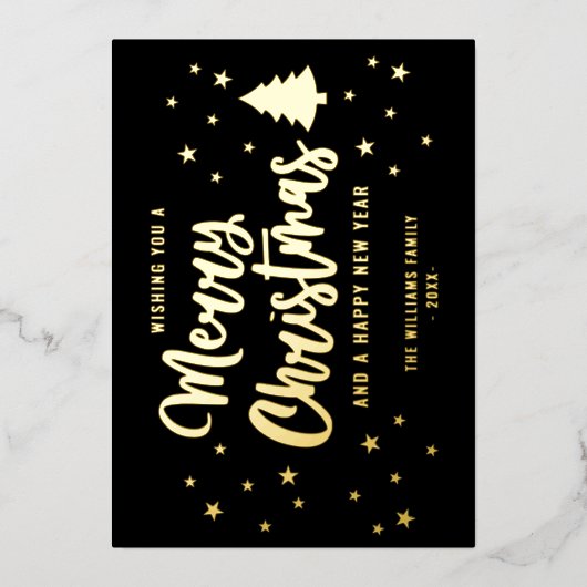 ブラック金ゴールド非フォトファミリー名目楽しいクリスマス 箔シーズンカード (正面)
