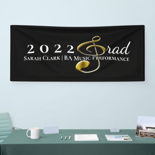 ブラック金ゴールド音楽卒業トレブルクレフ、 音符記号カスタマイズ 横断幕 (トレードショー)