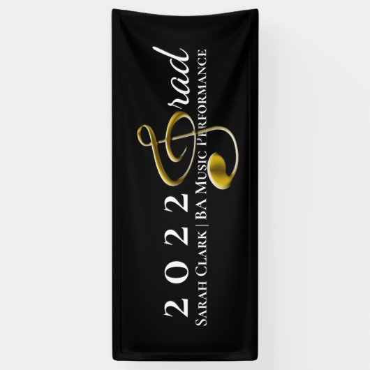 ブラック金ゴールド音楽卒業トレブルクレフ、 音符記号カスタマイズ 横断幕 (縦)