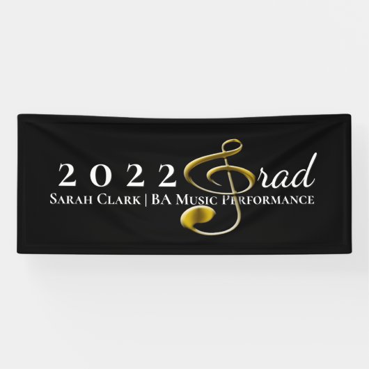 ブラック金ゴールド音楽卒業トレブルクレフ、 音符記号カスタマイズ 横断幕 (横)