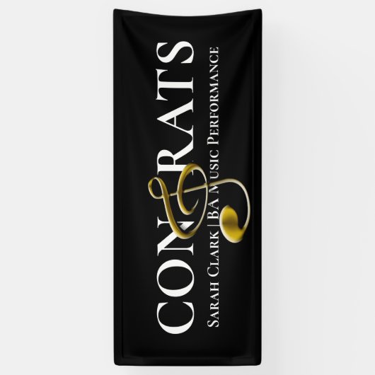 ブラック金ゴールド音楽卒業トレブルクレフ、 音符記号カスタマイズ 横断幕 (縦)