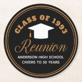 ブラック金ゴールド高校懇親会パーソナライズされたパーティー ラウンドペーパーコースター (正面)