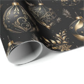 ブラック金ゴールド高級クリスマスオーナメントパターン ラッピングペーパー (ロールコーナー)