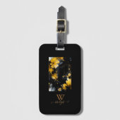 ブラック金ゴールド高級フローラ大理石製スワール ラゲッジタグ (正面縦)