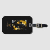 ブラック金ゴールド高級フローラ大理石製スワール ラゲッジタグ (正面横)