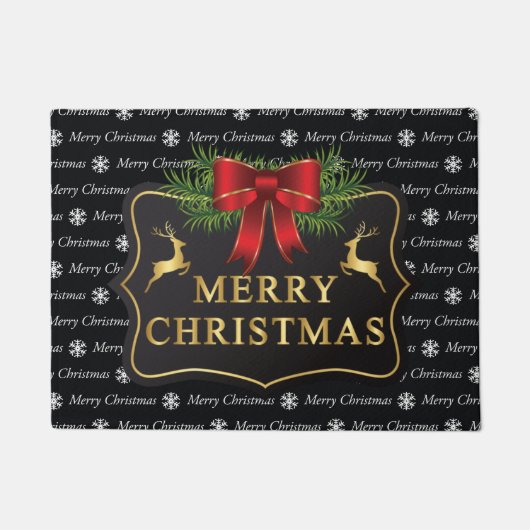 ブラック金ゴールド鹿メリークリスマス男らし ドアマット (正面)