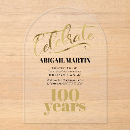 ブラック金ゴールド100誕生日アクリル澄んアーチ アクリル招待状