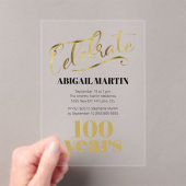 ブラック金ゴールド100誕生日アクリル澄ん樹脂 アクリル招待状 (インサイチュ (ポータブル))