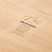 ブラック金ゴールド100誕生日アクリル澄ん樹脂 アクリル招待状 (レイダウン)