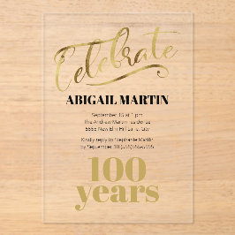 ブラック金ゴールド100誕生日アクリル澄ん樹脂 アクリル招待状