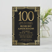 ブラック金ゴールド100誕生日フォトサプライズパーティー 招待状 (スタンド正面)